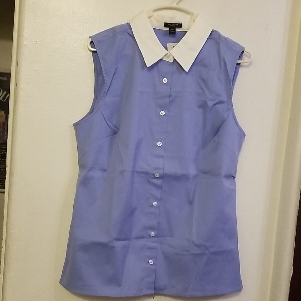 Ann Taylor Blue Top with White Collar